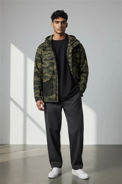 Men’s Jungle Tiger Camo Hooded Utility Track Jacket high quality