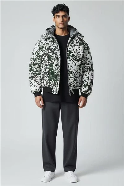 Camo Printed Puffy Bomber Jacket high quality