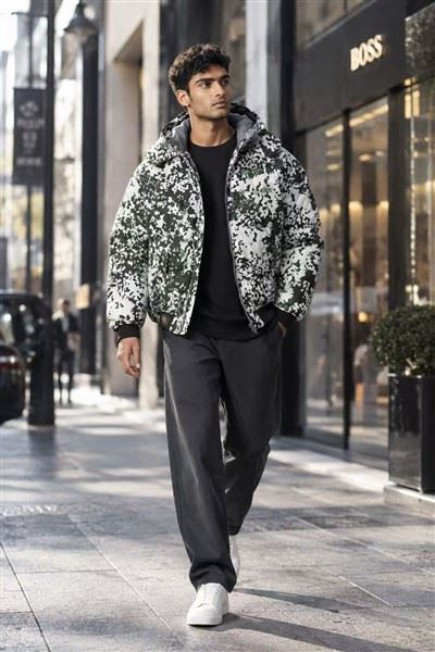 Camo Printed Puffy Bomber Jacket price